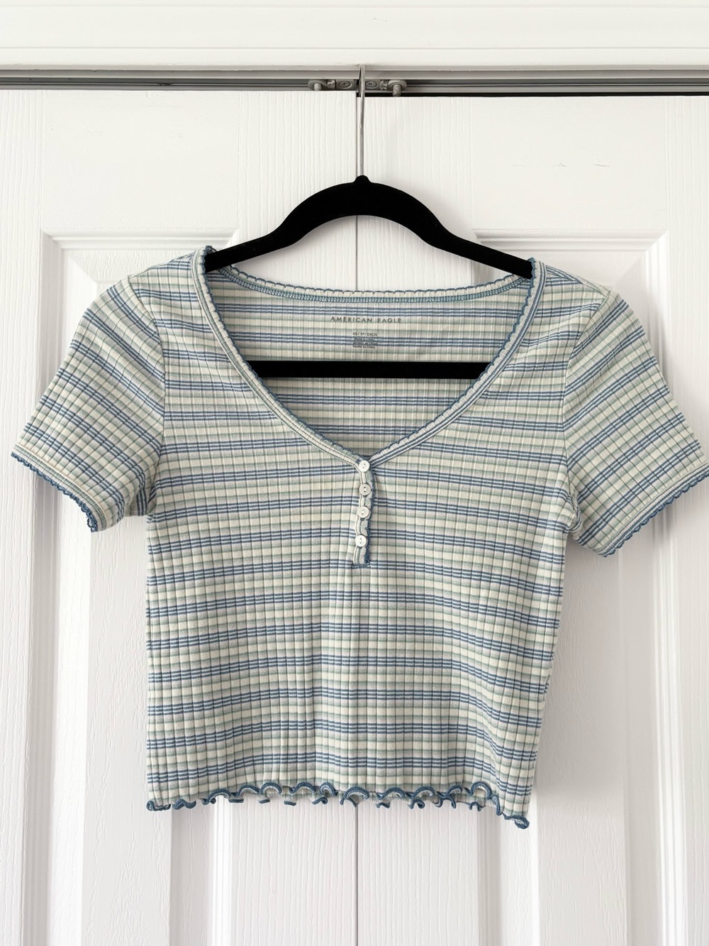 American Eagle Blue and Green Ribbed Top - Picture 1 of 4
